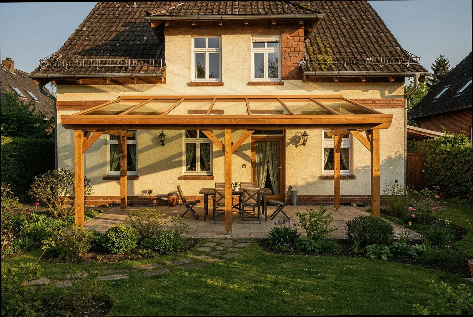 Glasdach über einer Terrasse mit Blick ins Grüne, Iserlohn